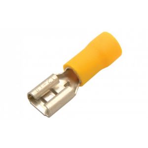 Terminal de latón tipo faston, hembra, con forro amarillo