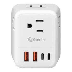 Regleta de pared para viaje con clavija europea, 4 salidas polarizadas y centro de carga USB / USB C